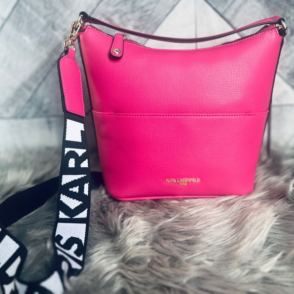 Karl Lagerfeld NWT Paris Maybelle Hobo Two Way Crossbody Bag Purse Fuchsia Pink - Picture 7 of 10